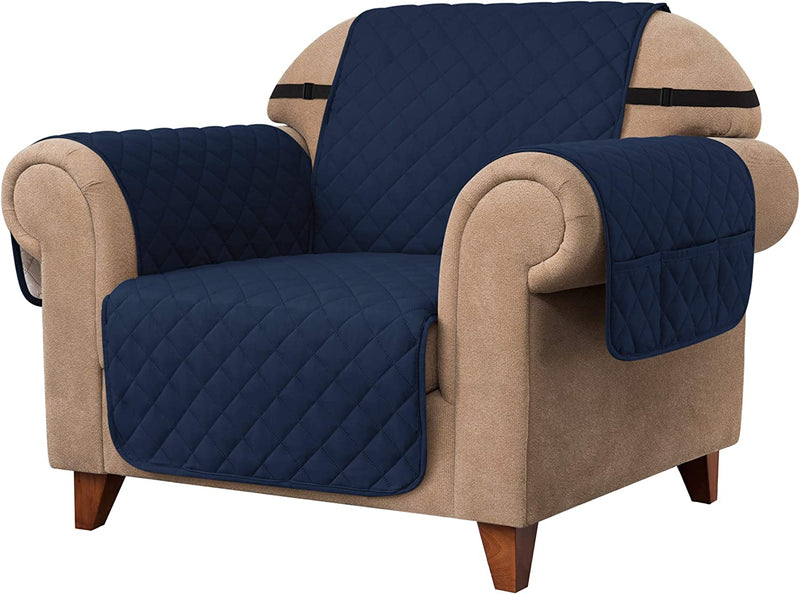 Ouka Reversible Slipcover, Quilted Sofa Cover with Elastic Strap, Soft Furniture Protector for Pets and Kids(Khaki, Oversize Sofa) Home & Garden > Decor > Chair & Sofa Cushions Ouka Navy Chair 