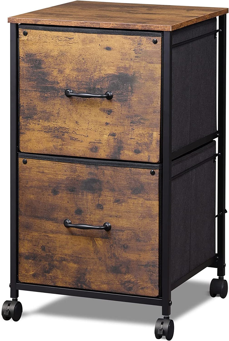 DEVAISE 2 Drawer Mobile File Cabinet, Rolling Printer Stand, Fabric Vertical Filing Cabinet Fits A4 or Letter Size for Home Office, Rustic Brown Wood Grain Print Home & Garden > Household Supplies > Storage & Organization DEVAISE Rustic Brown Wood Grain Print  