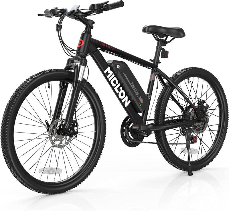 MICLON Cybertrack 100 Electric Bike for Adults, 2X Faster Charge, 350W BAFANG Motor, 36V 10.4AH Removable Battery, 20MPH 26'' Mountain Ebike, Shimano 21 Speed, Suspension Fork, LED Display
