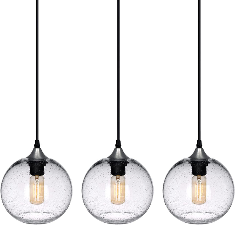 ARIAMOTION Plug in Pendant Lights with Cord Blue Glass Hanging Lighting 15 Ft Hemp Rope Seeded Bubble Globe 7.4" Diam 2-Pack Home & Garden > Lighting > Lighting Fixtures ARIAMOTION 7" Clear-3 Pack 7" Diam 
