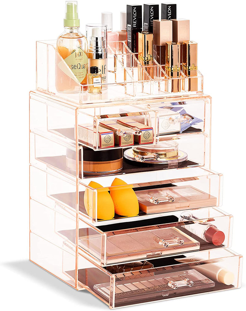 Sorbus Clear Cosmetic Makeup Organizer - Make up & Jewelry Storage, Case & Display - Spacious Design - Great Holder for Dresser, Bathroom, Vanity & Countertop (4 Large, 2 Small Drawers) Home & Garden > Household Supplies > Storage & Organization Sorbus Pink 4 Large, 2 Small Drawers 