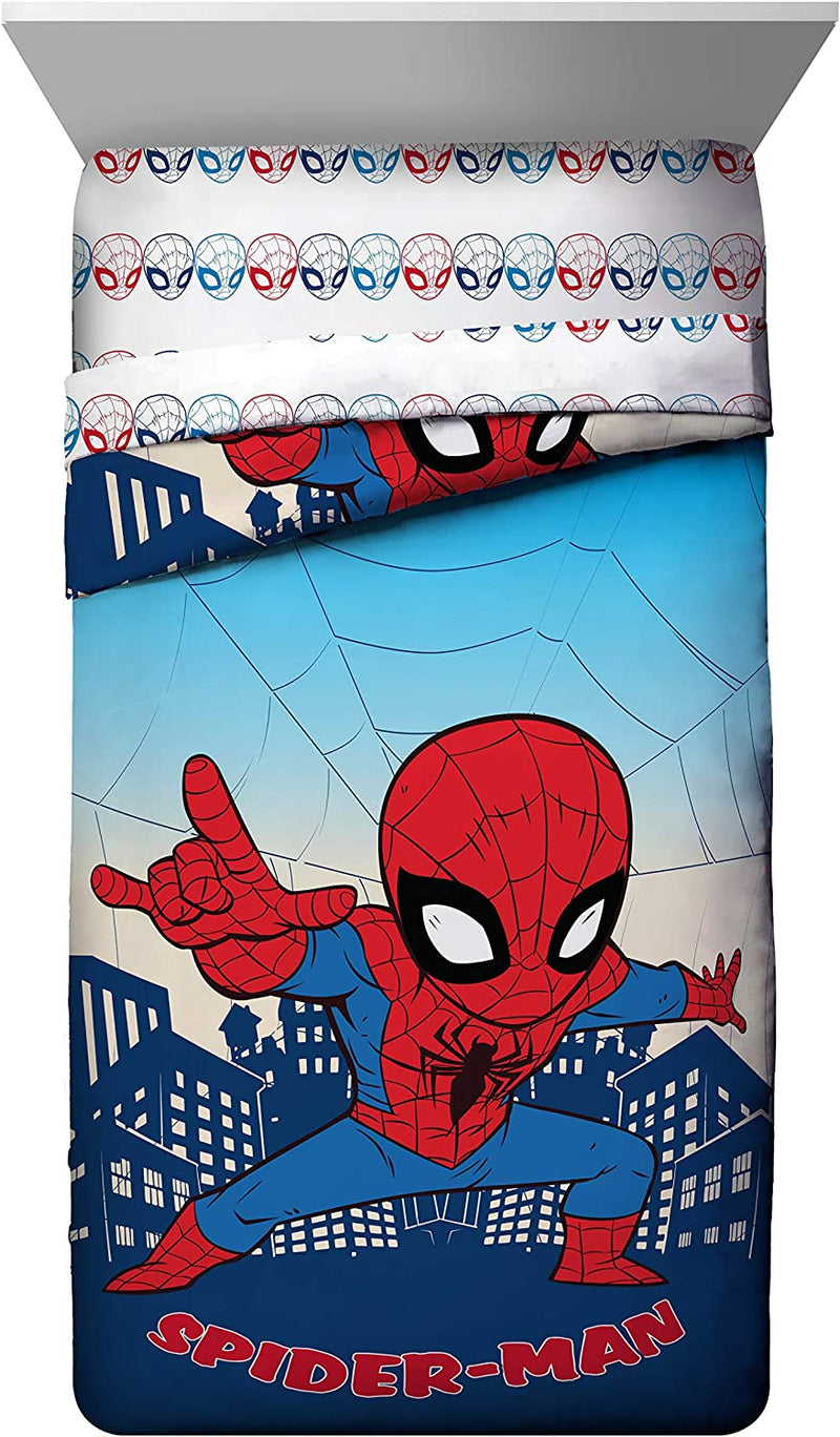 Marvel Super Hero Adventures Go Spidey 4 Piece Twin Bed Set - Includes Reversible Comforter & Sheet Set Bedding Features Spiderman - Super Soft Fade Resistant Microfiber (Official Marvel Product)
