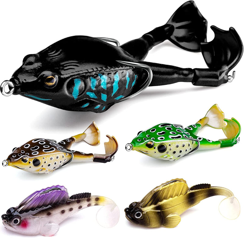 Topwater Frog Lure Bass Fishing Lure Kit - Fishing Lures for Bass Soft Swimbaits with Ultra-Sharp Hooks Fishing Gear for Saltwater Freshwater, Trout Pike Walleye Bass Fishing Jigs Sporting Goods > Outdoor Recreation > Fishing > Fishing Tackle > Fishing Baits & Lures Tubkam   