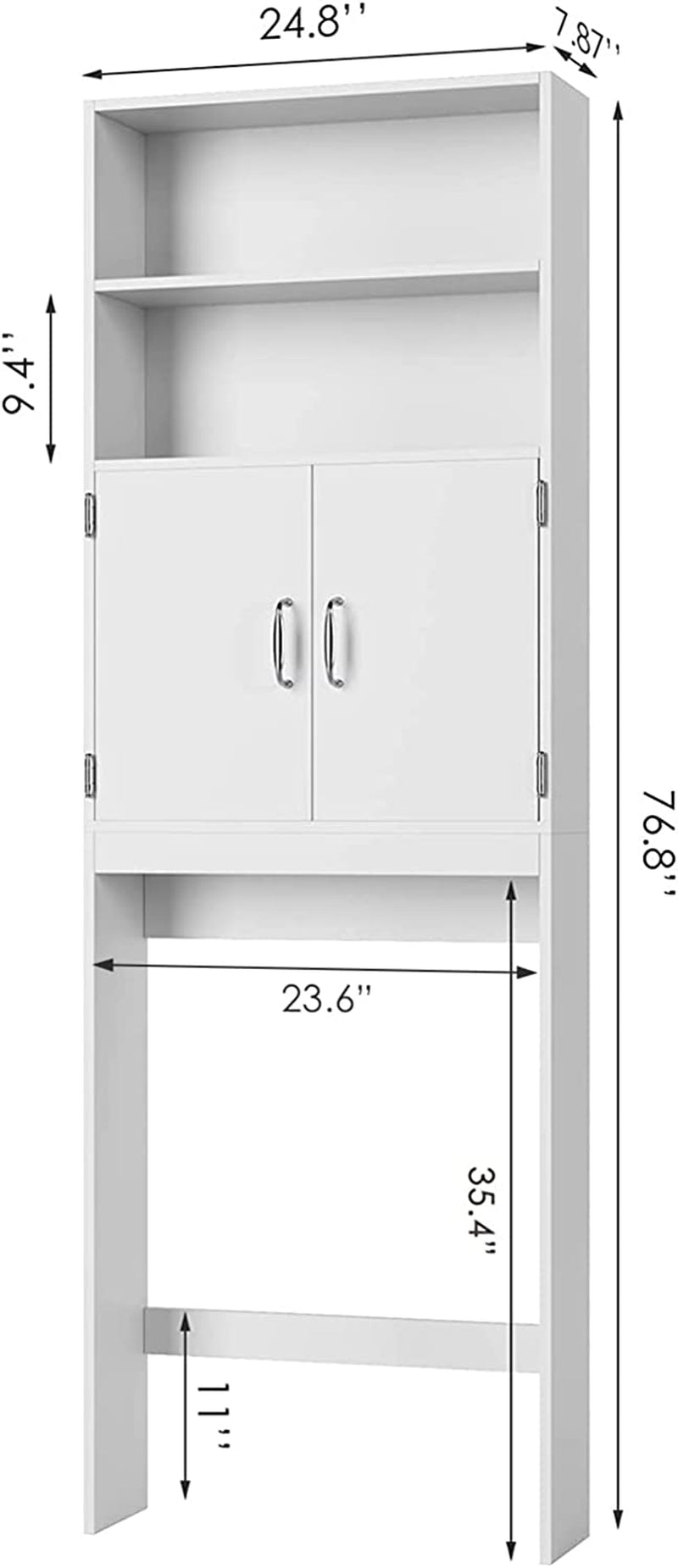 HOSTACK over the Toilet Storage, Double Door Bathroom Organizer Toilet Cabinet, Freestanding above Toilet Rack with Open Shelves and Adjustable Bottom Bar, 76.8 in H, White
