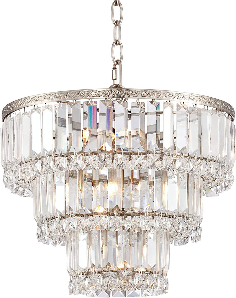 Magnificence Satin Nickel Chandelier 14 1/4" Wide Industrial Three Tier Crystal 7-Light Fixture for Dining Room House Foyer Entryway Kitchen Bedroom Living Room High Ceilings - Vienna Full Spectrum Home & Garden > Lighting > Lighting Fixtures > Chandeliers Vienna Full Spectrum   