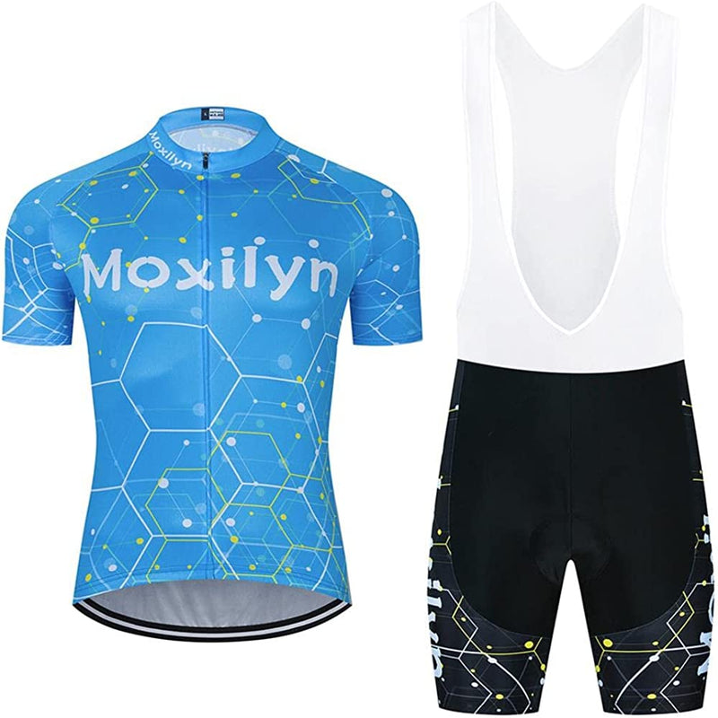 MOXILYN Men'S Cycling Jersey Bike Clothing Set Full Zipper Breathable Quick-Dry Shirt + Cycling Bibs with 20D Padded Sporting Goods > Outdoor Recreation > Cycling > Cycling Apparel & Accessories MOXILYN D15s-set XX-Large 