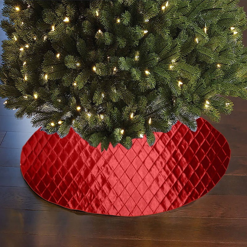 Cross Stitch Pintuck Diamond Pattern Tree Skirt Christmas Decoration 56" Round Home & Garden > Decor > Seasonal & Holiday Decorations > Christmas Tree Skirts LoveMyFabric Red  