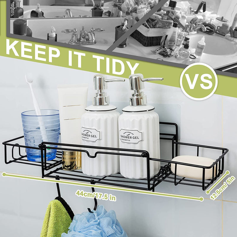 ETECHMART Shower Caddy Organizer, Expandable and Adhesive Bathroom Shower Shelf, SUS304 Rustproof Storage No Drilling Wall Shower Rack,1 Pack/Black