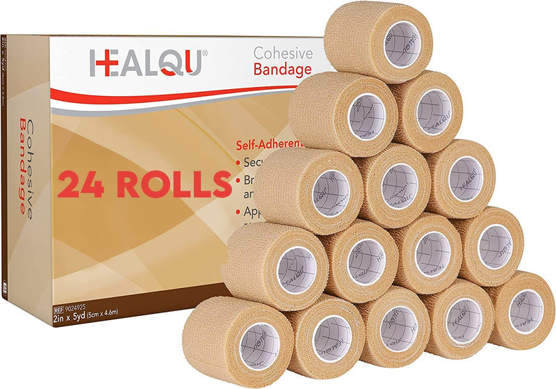 HEALQU Self Adhesive Bandage Wrap – 2" X 5Yd Cohesive Tape for Athletic & Sports - Self Adherent Medical Tape, Flexible, Waterproof Elastic Bandages for Wrist & Ankle Vet Wrap for Dogs (Box of 12) Sporting Goods > Outdoor Recreation > Winter Sports & Activities Healqu 2" Box of 24  