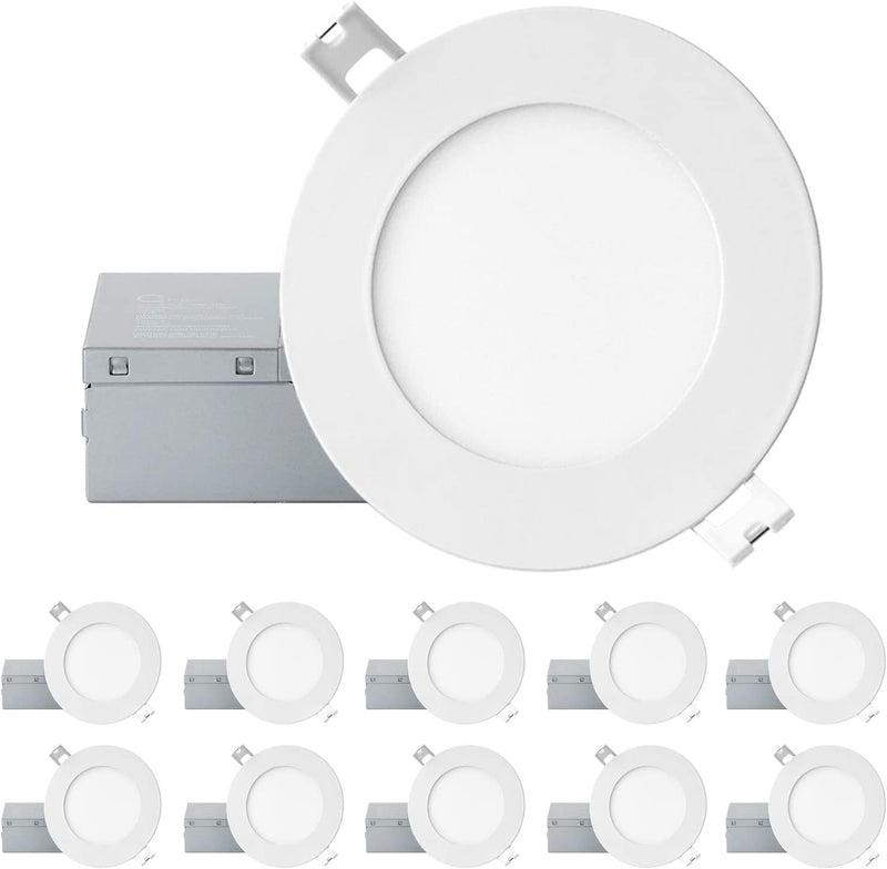 QPLUS 4Inch Dimmable LED Recessed Light, Ultra Thin Ceiling Lights with Junction Box, Canless Downlight, 10W=75W, 750LM, IC Rated, ETL, Energy Star, CSA Approved, Airtight, 4000K Bright White – 4PK Home & Garden > Lighting > Flood & Spot Lights QPLUS 3000K 10 Pack 