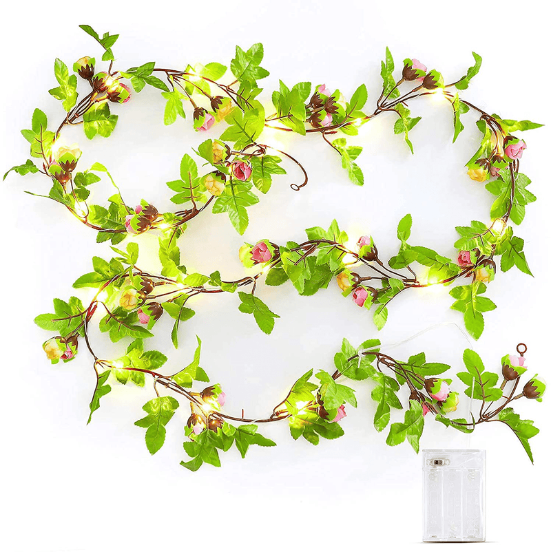 2M/ 6.6Ft Mini 20 Leds Green Artificial Rose Flower Leaf Garland Fake Ivy Vines String Lights for Mother'S Day Valentine'S Day Party Year Wedding Garden Indoor Décor Home & Garden > Decor > Seasonal & Holiday Decorations AceList   