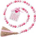 2Ooya Valentine'S Day Wood Beads Garland Tassel 41.2 Inch Valentines Farmhouse Pink Plaid Wood Bead with Jute Rope Plaid Love Tag Rustic Wood Beads Tiered Tray Wall Hanging Décor for Valentine Party Home & Garden > Decor > Seasonal & Holiday Decorations 2ooya Pink Plaid 1 