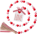 2Ooya Valentine'S Day Wood Beads Garland Tassel 41.2 Inch Valentines Farmhouse Pink Plaid Wood Bead with Jute Rope Plaid Love Tag Rustic Wood Beads Tiered Tray Wall Hanging Décor for Valentine Party Home & Garden > Decor > Seasonal & Holiday Decorations 2ooya Red+pink 1 