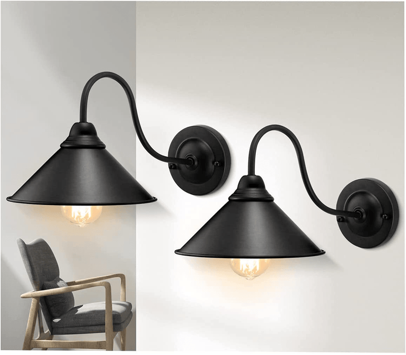 2Pack Black Wall Sconce, Industrial Wall Sconce, Farmhouse Wall Light Fixtures, Wall Mount Lamp, Gooseneck Wall Sconce, Vintage Wall Lamp Home & Garden > Lighting > Lighting Fixtures > Wall Light Fixtures KOL DEALS   