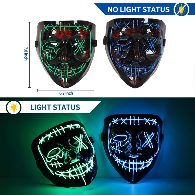 2PACK Halloween Led Mask, Light up Scary Mask and Gloves for Halloween, Cosplay Costume and Party Supplies Apparel & Accessories > Costumes & Accessories > Masks Wpond   