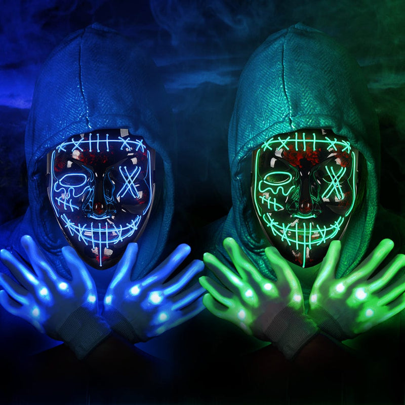 2PACK Halloween Led Mask, Light up Scary Mask and Gloves for Halloween, Cosplay Costume and Party Supplies Apparel & Accessories > Costumes & Accessories > Masks Wpond   