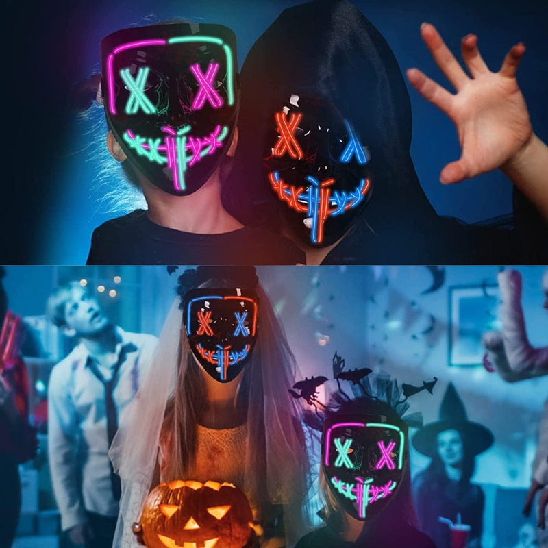 2PACK Halloween Purge Mask, Halloween Scary Mask, Halloween LED Light up Mask with 3 Light Modes for Festival Party(Bluered+Greenpink) Apparel & Accessories > Costumes & Accessories > Masks Wpond   