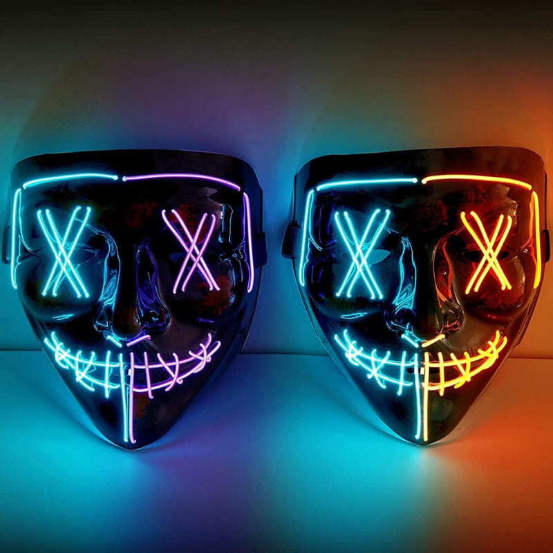 2PACK Halloween Purge Mask, Halloween Scary Mask, Halloween LED Light up Mask with 3 Light Modes for Festival Party(Bluered+Greenpink) Apparel & Accessories > Costumes & Accessories > Masks Wpond IceBlueOrange+IceBluePurple  