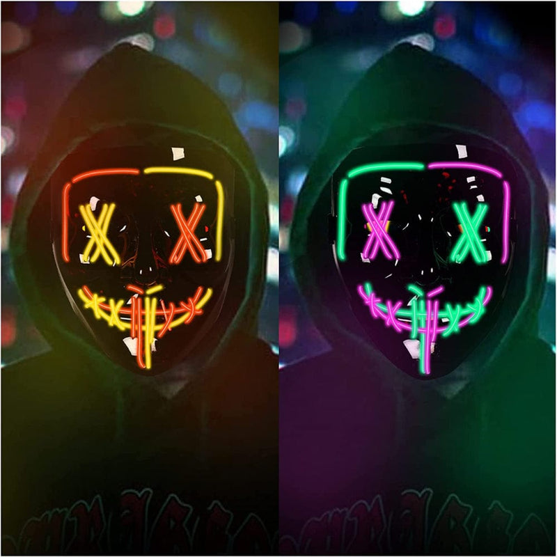 2PACK Halloween Purge Mask, Halloween Scary Mask, Halloween LED Light up Mask with 3 Light Modes for Festival Party(Bluered+Greenpink) Apparel & Accessories > Costumes & Accessories > Masks Wpond RedYellow+GreenPurple  
