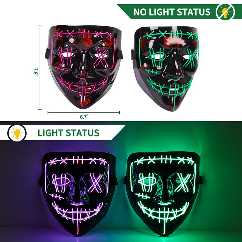 2PACK Halloween Scary Mask, EL Wire LED Mask with 3 Lighting Modes, Light up Scary Mask for Halloween Cosplay, Costume and Party Supplies