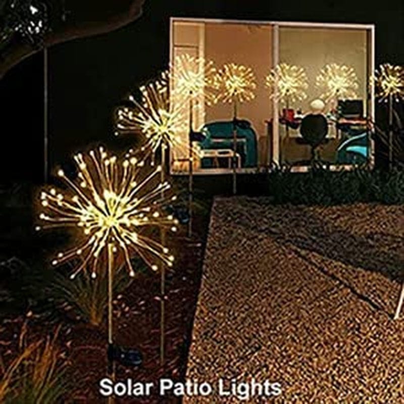 2Pack Solar Firework Lights Outdoor 120LED Garden Decorative Starburst Lamp Powered Copper Wire Fairy String Stake Landscape Waterproof DIY Flowers Sparklers Lighting for Christmas Walkway Warm White Home & Garden > Lighting > Lamps YSMLE   