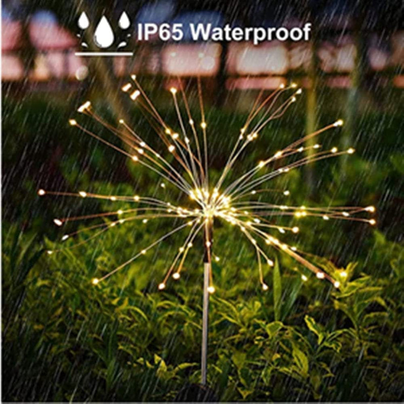 2Pack Solar Firework Lights Outdoor 120LED Garden Decorative Starburst Lamp Powered Copper Wire Fairy String Stake Landscape Waterproof DIY Flowers Sparklers Lighting for Christmas Walkway Warm White Home & Garden > Lighting > Lamps YSMLE   