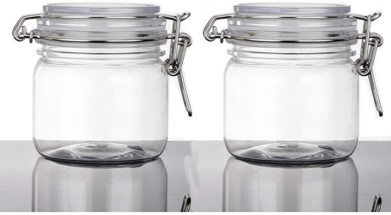 2Pcs 10 Oz/300Ml Clear round Plastic Home Kitchen Storage Sealed Jar Bottles with Leak Proof Rubber and Hinged Lid for Herbs, Spices, Candy, Gift, Arts and Crafts Storage Multi-Purpose Container Home & Garden > Decor > Decorative Jars mollensiuer   