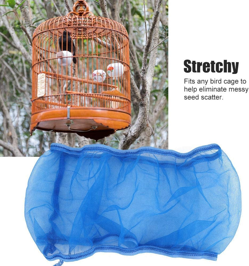 2Pcs Bird Cage Cover Seed Catcher Birdcage Lightweight Soft Airy Polyester Mesh Cover Skirt Guard Universal Parrots Cage Accessories 26.0-52.0Inx6.7In (Small-Blue)