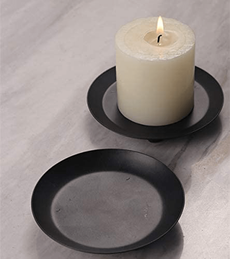 2PCS Black Metal Plate Candle Holders for Pillar Candle Decorative Bowel Candlesticks Holder for Column Ball Candle Stand Tea Light Holder Home & Garden > Decor > Home Fragrance Accessories > Candle Holders BWRMHME   