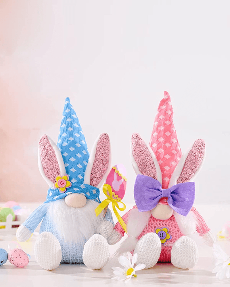 2PCS Bunny Easter Gnome Plush Easter Decorations Handmade Rabbit Dolls Easter Gifts for Kids Elf Home Ornaments for Living Room Easter Table Decor Spring Holiday Decor 14 Inches Pink and Blue Home & Garden > Decor > Seasonal & Holiday Decorations JUSTOTRY   