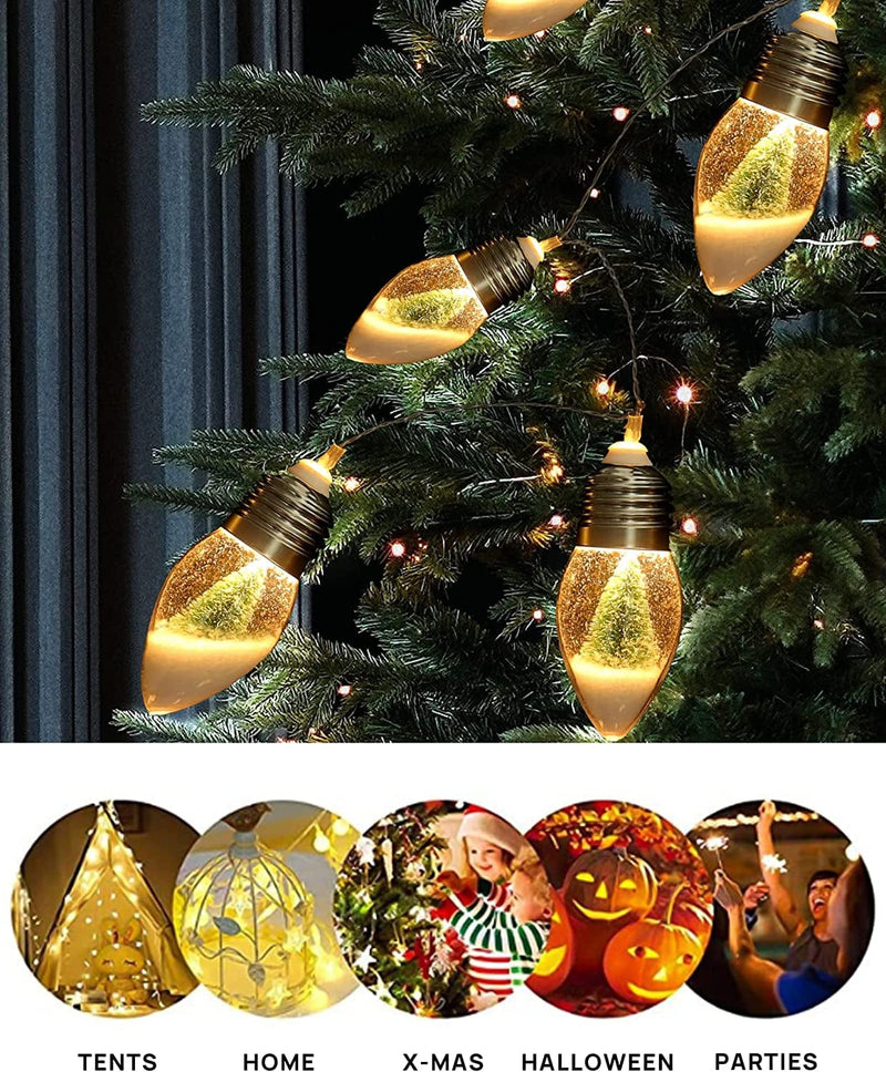 2Pcs Christmas Snow Globe String Lights Indoor Decorations 6.6 FT Battery Operated Powered String Lights for Christmas Tree Snow Scene in 20 Clear Bulbs Decor for Home Bedroom Fireplace Xmas Lights Home & Garden > Lighting > Light Ropes & Strings JUSTOTRY   