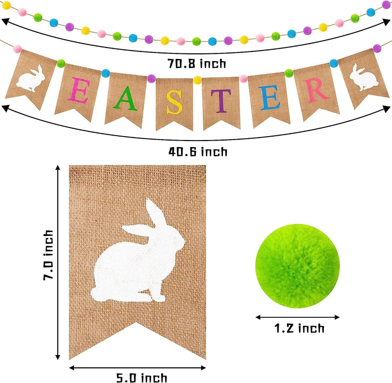 2Pcs Easter Banner Burlap Flag Felt Ball Garland Kit, with Pendants Pom for Centerpieces Easter Decorations Party Decor Fireplace Porch Wall Backdrops Home & Garden > Decor > Seasonal & Holiday Decorations L1rabe   