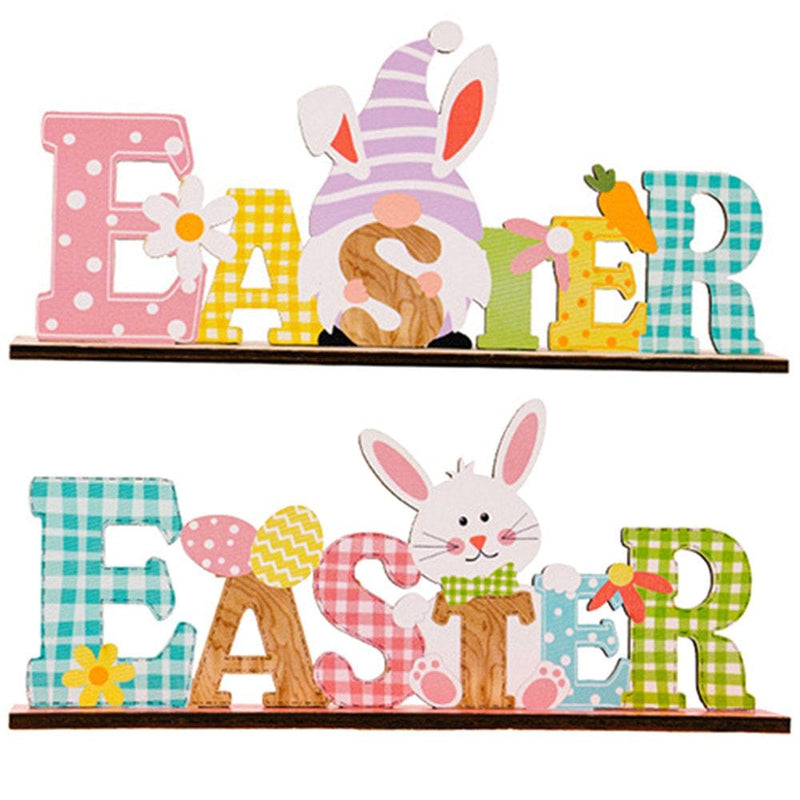 2PCS Easter Tabletop Decorations Signs, Easter Wooden Table Bunny Gnome Easter Decor Party Scene Props Easter Gifts Easter Decorations for Spring Holiday Easter Dinner Party Home & Garden > Decor > Seasonal & Holiday Decorations Hotiary A+B  