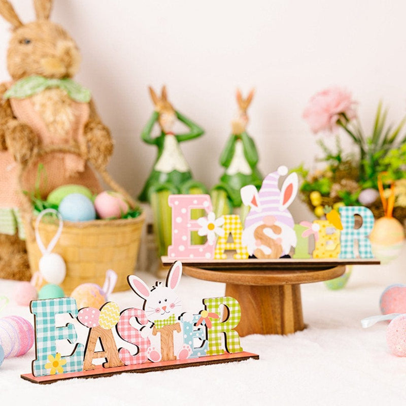 2PCS Easter Tabletop Decorations Signs, Easter Wooden Table Bunny Gnome Easter Decor Party Scene Props Easter Gifts Easter Decorations for Spring Holiday Easter Dinner Party Home & Garden > Decor > Seasonal & Holiday Decorations Hotiary   