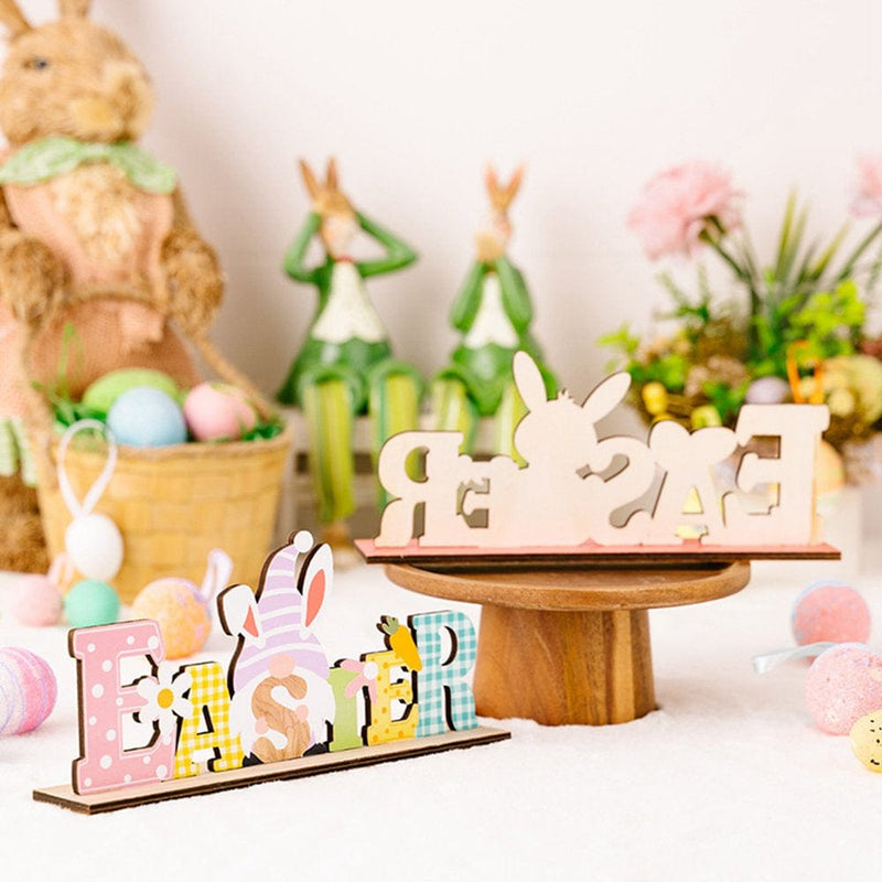 2PCS Easter Tabletop Decorations Signs, Easter Wooden Table Bunny Gnome Easter Decor Party Scene Props Easter Gifts Easter Decorations for Spring Holiday Easter Dinner Party Home & Garden > Decor > Seasonal & Holiday Decorations Hotiary   