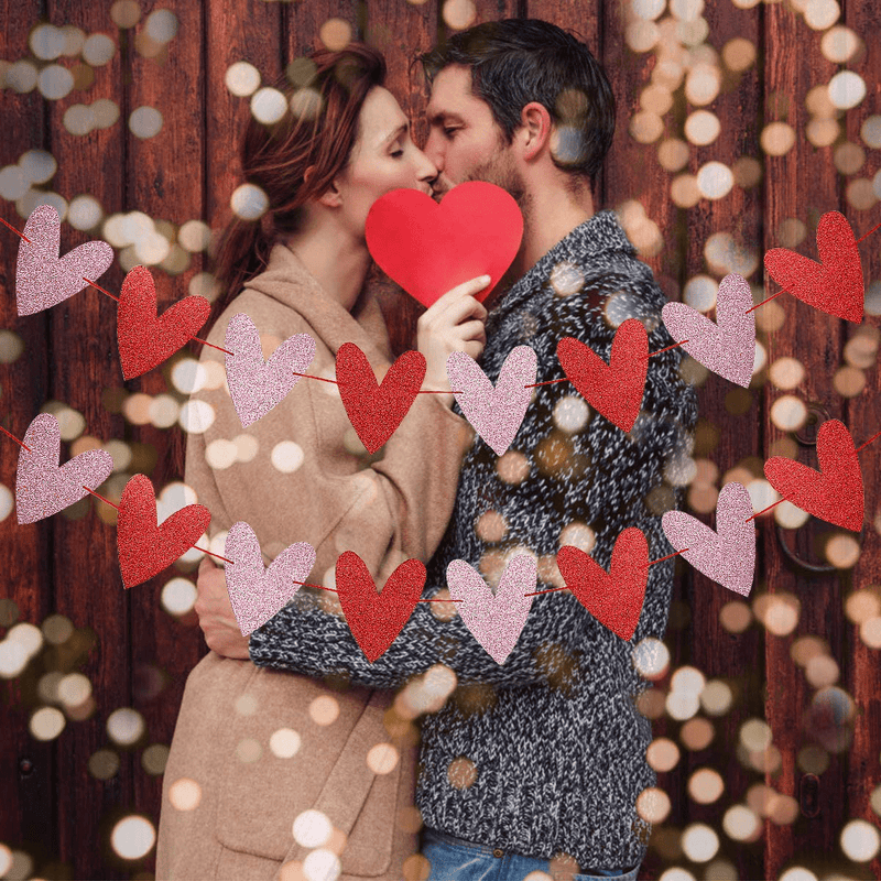 2Pcs Red & Pink Glittery Heart Garland Banner for Valentines Day Decorations,Wedding Engagement Bachelorette Party Home Indoor Valentine'S Day Decor Home & Garden > Decor > Seasonal & Holiday Decorations TeePolly   