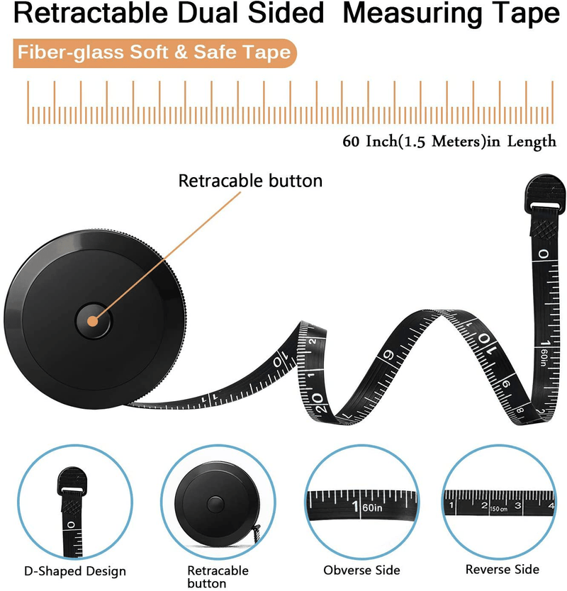 2Pcs Tape Measure for Body Cloth Ruler Measuring Tape for Sewing Tailor Fabric Measurements Tape Retractable Dual Sided Black 60-inch Arts & Entertainment > Hobbies & Creative Arts > Arts & Crafts > Crafting Patterns & Molds > Sewing Patterns Qi Mei   