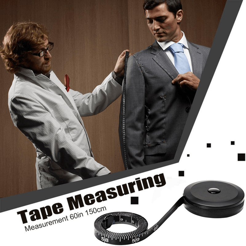 2Pcs Tape Measure for Body Cloth Ruler Measuring Tape for Sewing Tailor Fabric Measurements Tape Retractable Dual Sided Black 60-inch
