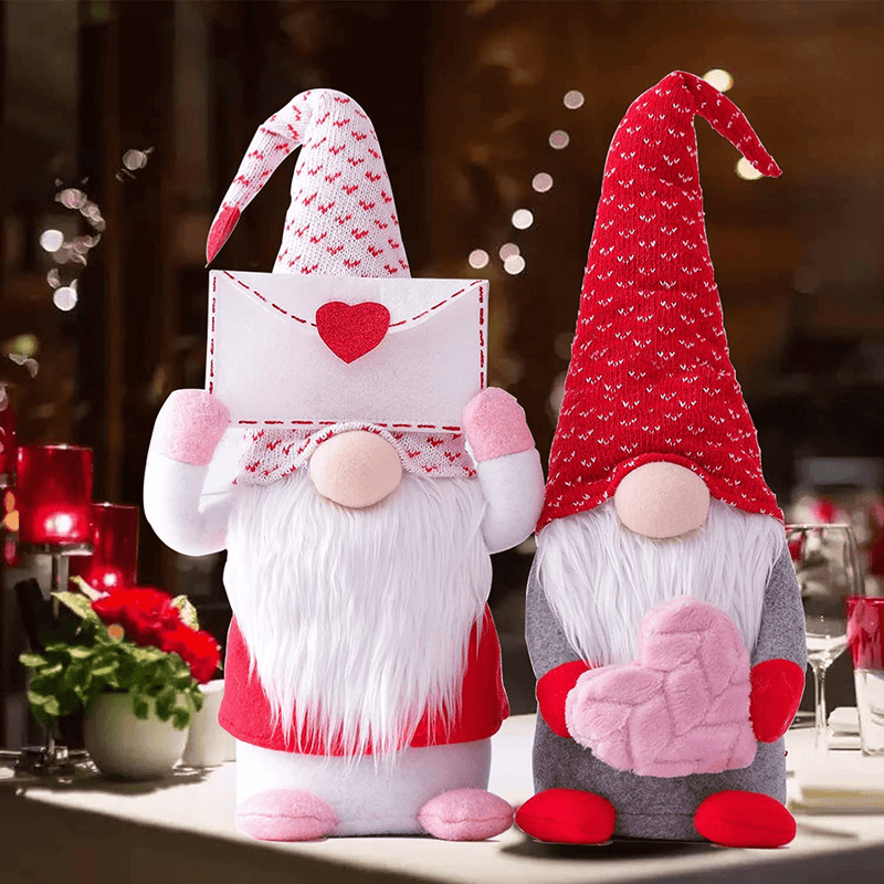 2Pcs Valentines Day Gnomes Decorations, Handmade Valentine Gnome Decor Mr & Mrs Swedish Tomte Stuffed Gnomes Plush Doll Knomes Ornaments for Girlfriend Wife Women Girl Gift Home & Garden > Decor > Seasonal & Holiday Decorations Vintend Large  