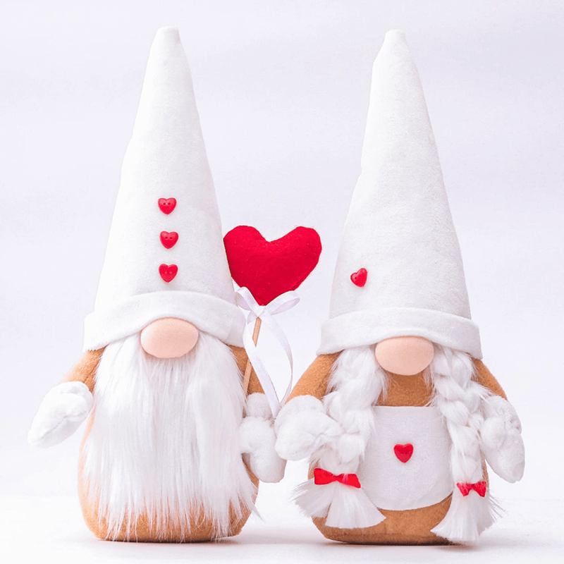 2Pcs Valentines Day Gnomes Decorations, Handmade Valentine Gnome Decor Mr & Mrs Swedish Tomte Stuffed Gnomes Plush Doll Knomes Ornaments for Girlfriend Wife Women Girl Gift Home & Garden > Decor > Seasonal & Holiday Decorations Vintend Large White  