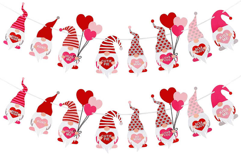 2Pcs Valentines Gnomes Banner, Valentine Gnomes Decorations,Valentines Day Decorations,Conversation Heart Decorations, Candy Heart Decorations,Valentine Decoration, Valentines Garland,Heart Decor,Valentines Decorations for Home Mantle Office Home & Garden > Decor > Seasonal & Holiday Decorations LeeSky   