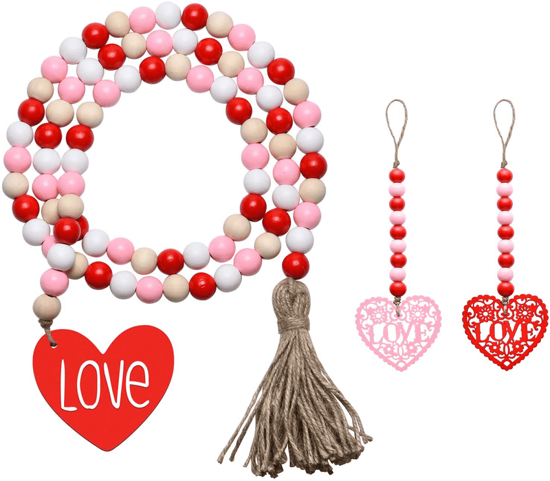 2PCS Wood Bead Garland Creative Wooden Beads Garland for Valentine‘s Day Decor Farmhouse Wall Home Rustic Country Natural Holiday Decoration Hanging Prayer Beads Home & Garden > Decor > Seasonal & Holiday Decorations& Garden > Decor > Seasonal & Holiday Decorations Abitoncc Pink/3pcs  