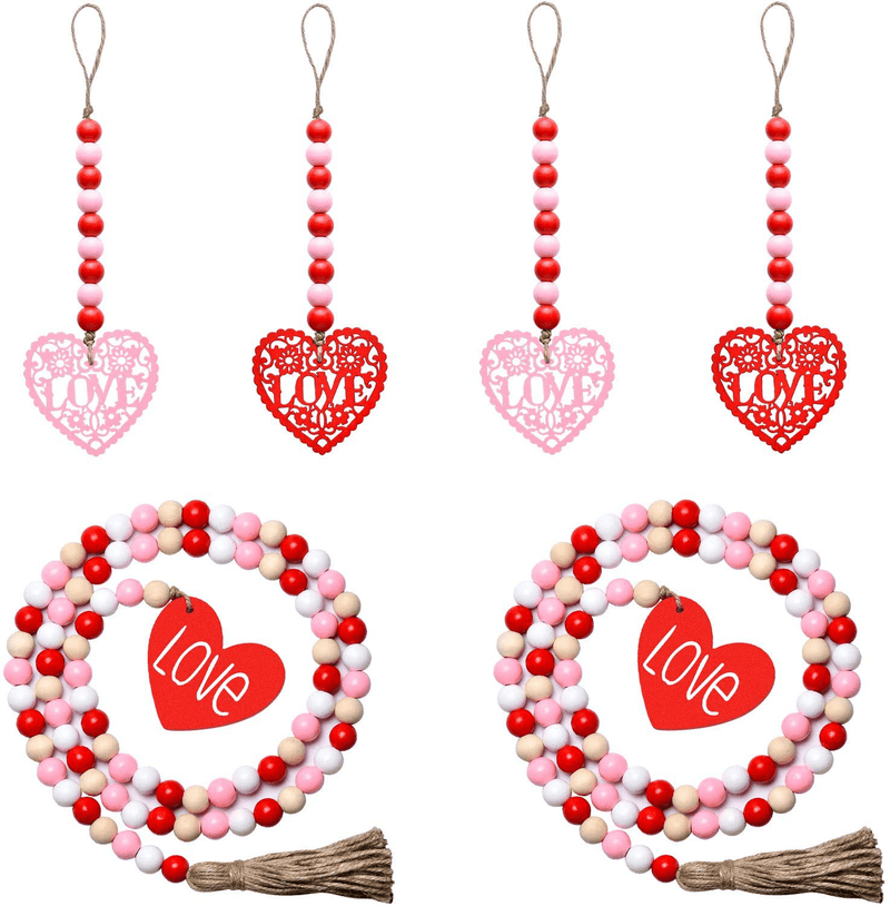 2PCS Wood Bead Garland Creative Wooden Beads Garland for Valentine‘s Day Decor Farmhouse Wall Home Rustic Country Natural Holiday Decoration Hanging Prayer Beads Home & Garden > Decor > Seasonal & Holiday Decorations& Garden > Decor > Seasonal & Holiday Decorations Abitoncc Pink/6pcs  