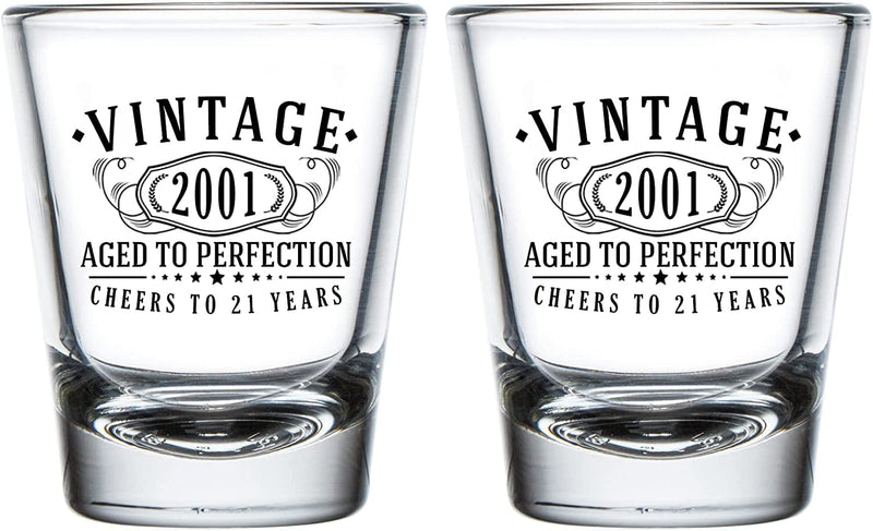 2Pk Vintage 2001 Printed 1.75Oz Shot Glasses - 21St Birthday Gift Aged to Perfection - 21 Years Old Anniversary Home & Garden > Kitchen & Dining > Barware Spotted Dog Company 2001  