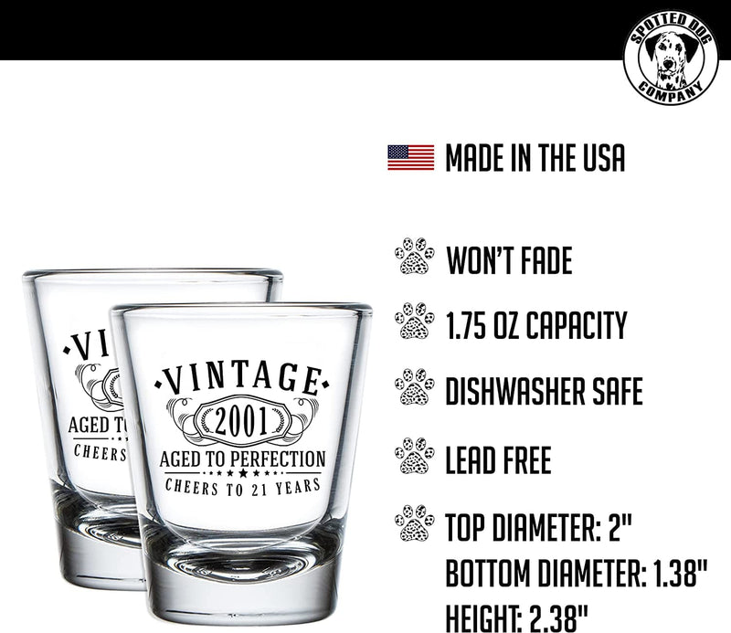 2Pk Vintage 2001 Printed 1.75Oz Shot Glasses - 21St Birthday Gift Aged to Perfection - 21 Years Old Anniversary Home & Garden > Kitchen & Dining > Barware Spotted Dog Company   