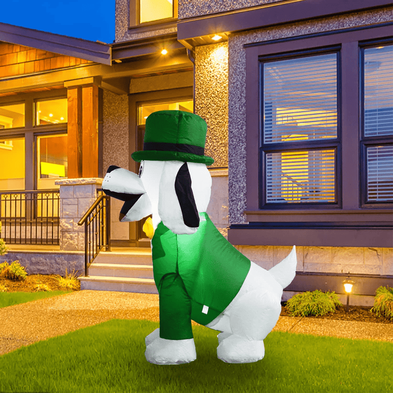 3.3FT St Patricks Day Inflatable Decorations, Blow up Outdoor Lighted Dog Holiday Yard Decoration, Green Puppy with Build-In Leds for St Patricks Day Lucky Day Indoor Garden Lawn Home Party Decor