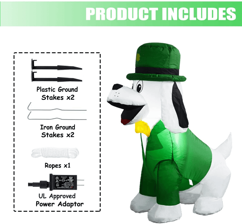 3.3FT St Patricks Day Inflatable Decorations, Blow up Outdoor Lighted Dog Holiday Yard Decoration, Green Puppy with Build-In Leds for St Patricks Day Lucky Day Indoor Garden Lawn Home Party Decor Arts & Entertainment > Party & Celebration > Party Supplies Kweida   