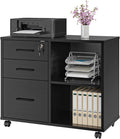 3 Drawer Office File Cabinets, Mobile Lateral Printer Stand with Open Storage Shelf, Rolling Filing Cabinet with Wheels Home Office Organization and Storage (Black Style2) Home & Garden > Household Supplies > Storage & Organization Panana Black  