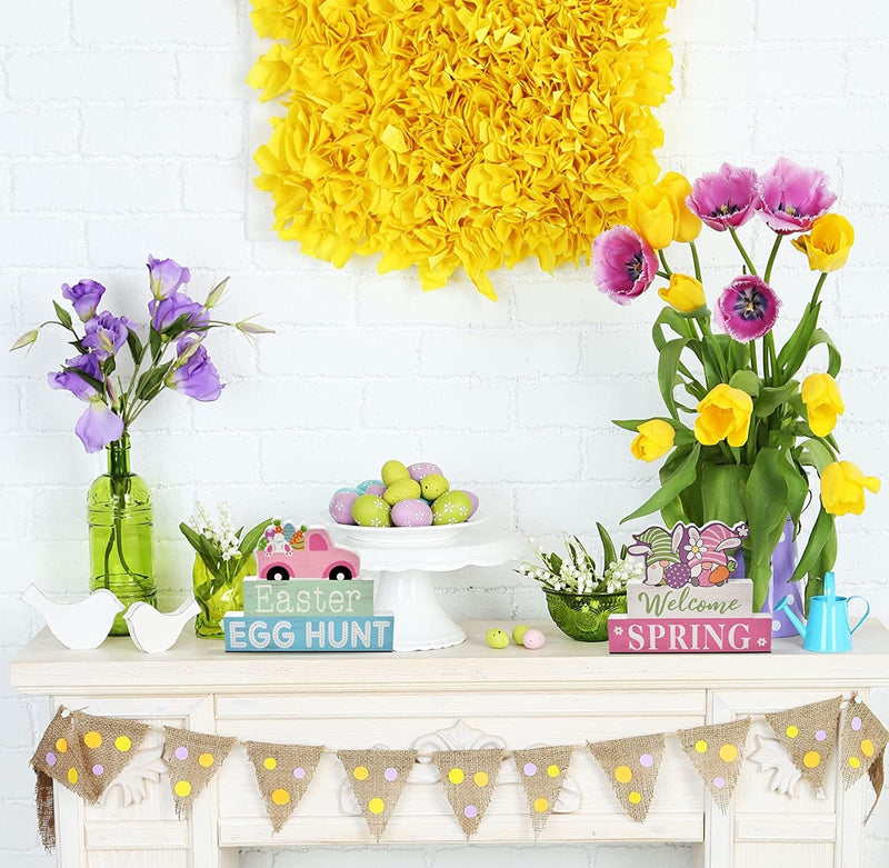 3 Easter Wooden Table Decorations Centerpieces Blocks Spring Bunny Truck Gnome Egg Hunt Tiered Tray & Table Top Sign Decor for Office Dining Room Mantle Home Wood Rustic Farmhouse Party Supplies Home & Garden > Decor > Seasonal & Holiday Decorations Gift Boutique   
