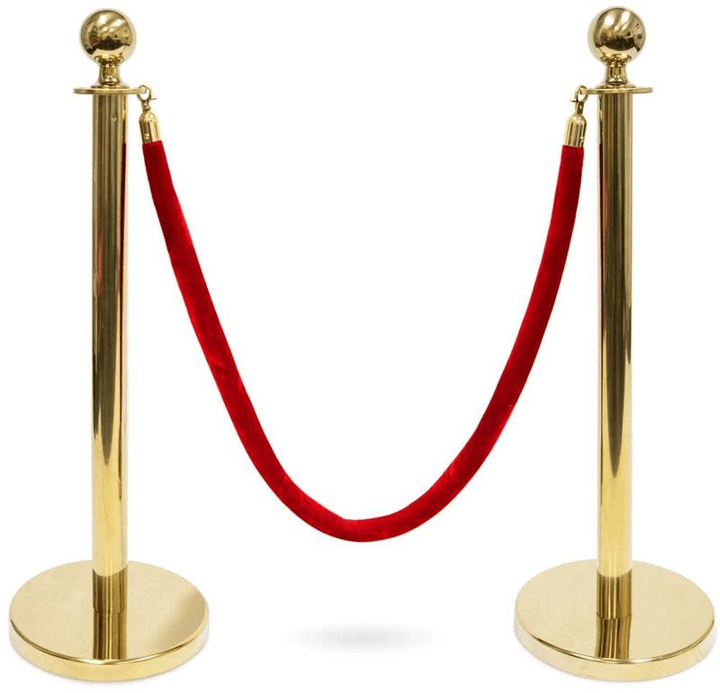 3-Foot Polished Ball Top Stanchions with 4.5-Foot Red Velvet Rope by Pudgy Pedro's Party Supplies (Gold)